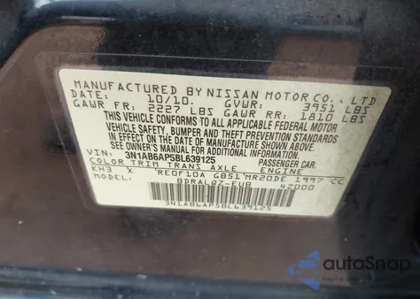 2011 Nissan Sentra 2.0 из США, поврежденный, VIN 3N1AB6AP5BL639125